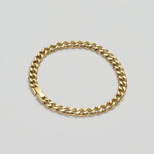Men's 6mm Gold Plated Stainless Steel 7.5-8.5 Inch Curb Chain Bracelet Video