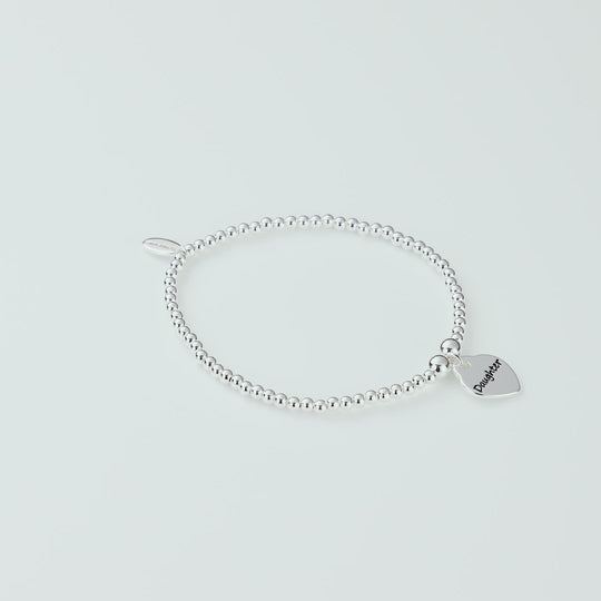 Daughter Heart Charm Beaded Stretch Bracelet
