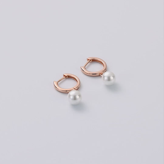 Rose Gold Plated Pearl Drop Hoop Earrings
