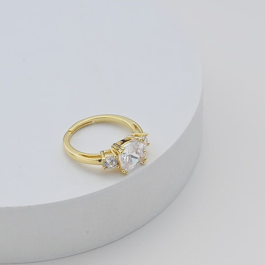 Gold Plated Adjustable Three Stone Ring Created with Zircondia® Crystals Video
