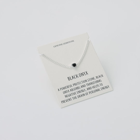 Black Onyx Heart Gemstone Bracelet with Quote Card Created with Zircondia® Crystals