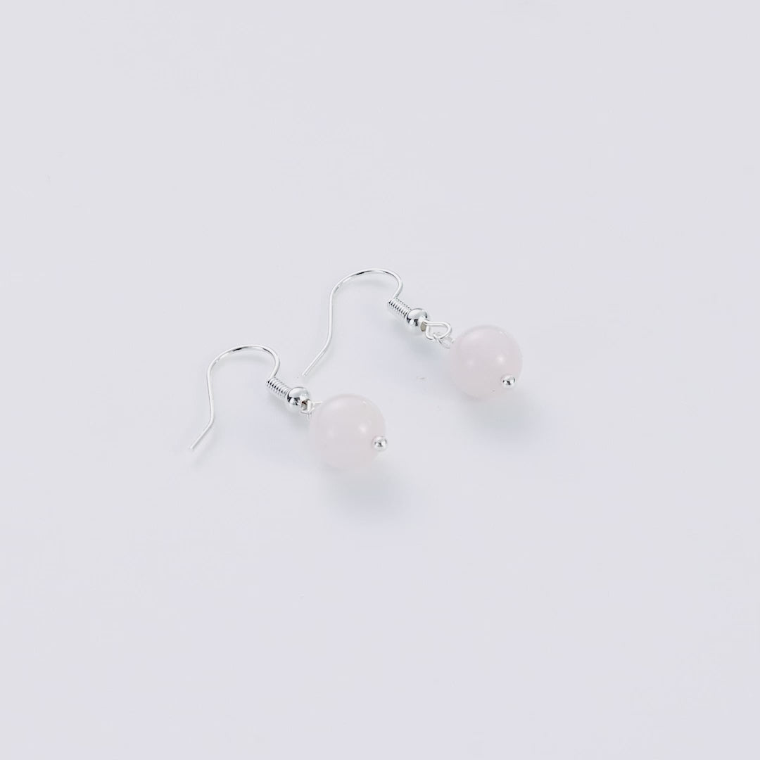 Rose Quartz Gemstone Round Drop Earrings