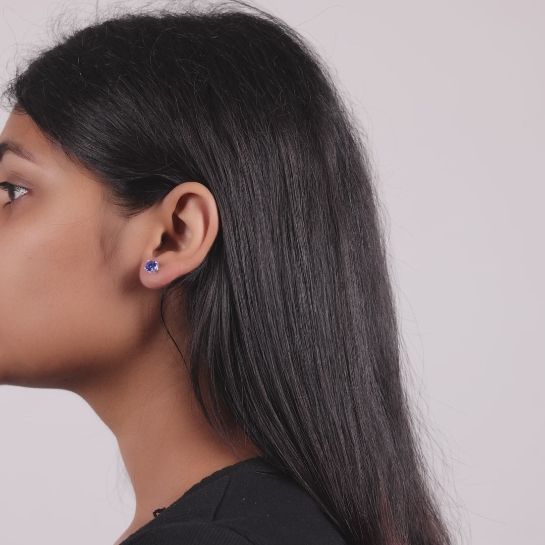 Dark Blue Stud Earrings Created with Zircondia® Crystals