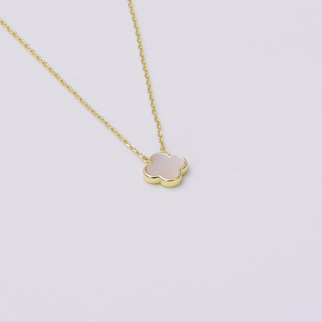 Gold Plated Mother of Pearl Gemstone Clover Necklace