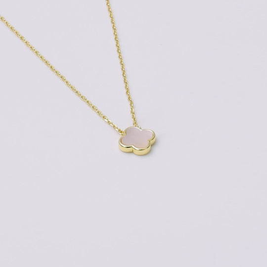 Gold Plated Mother of Pearl Gemstone Clover Necklace