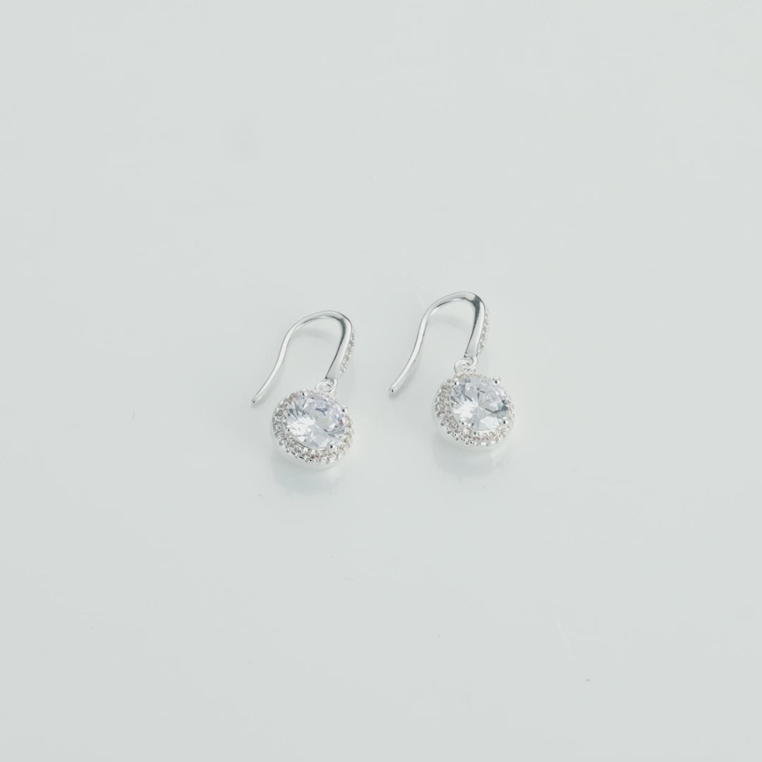 Silver Plated Halo Drop Earrings Created with Zircondia® Crystals