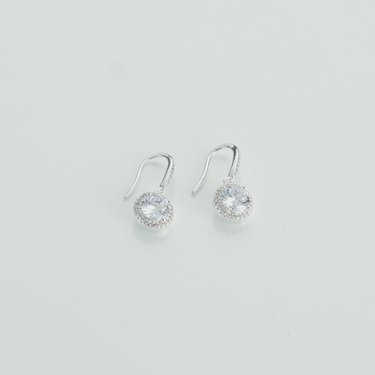 Silver Plated Halo Drop Earrings Created with Zircondia® Crystals