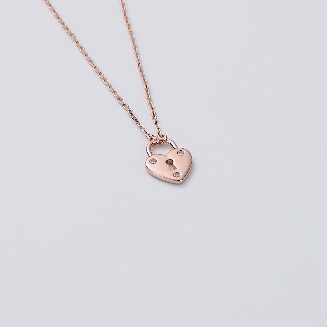Rose Gold Plated Heart Padlock Necklace Created with Zircondia® Crystals