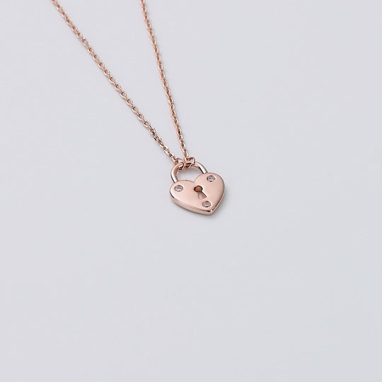 Rose Gold Plated Heart Padlock Necklace Created with Zircondia® Crystals