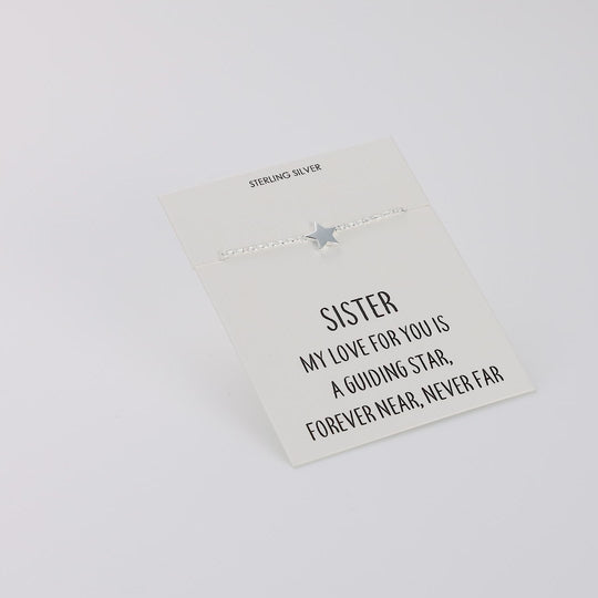 Sterling Silver Sister Quote Star Bracelet