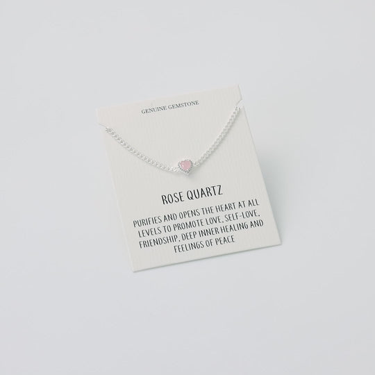 Rose Quartz Heart Gemstone Bracelet with Quote Card Created with Zircondia® Crystals