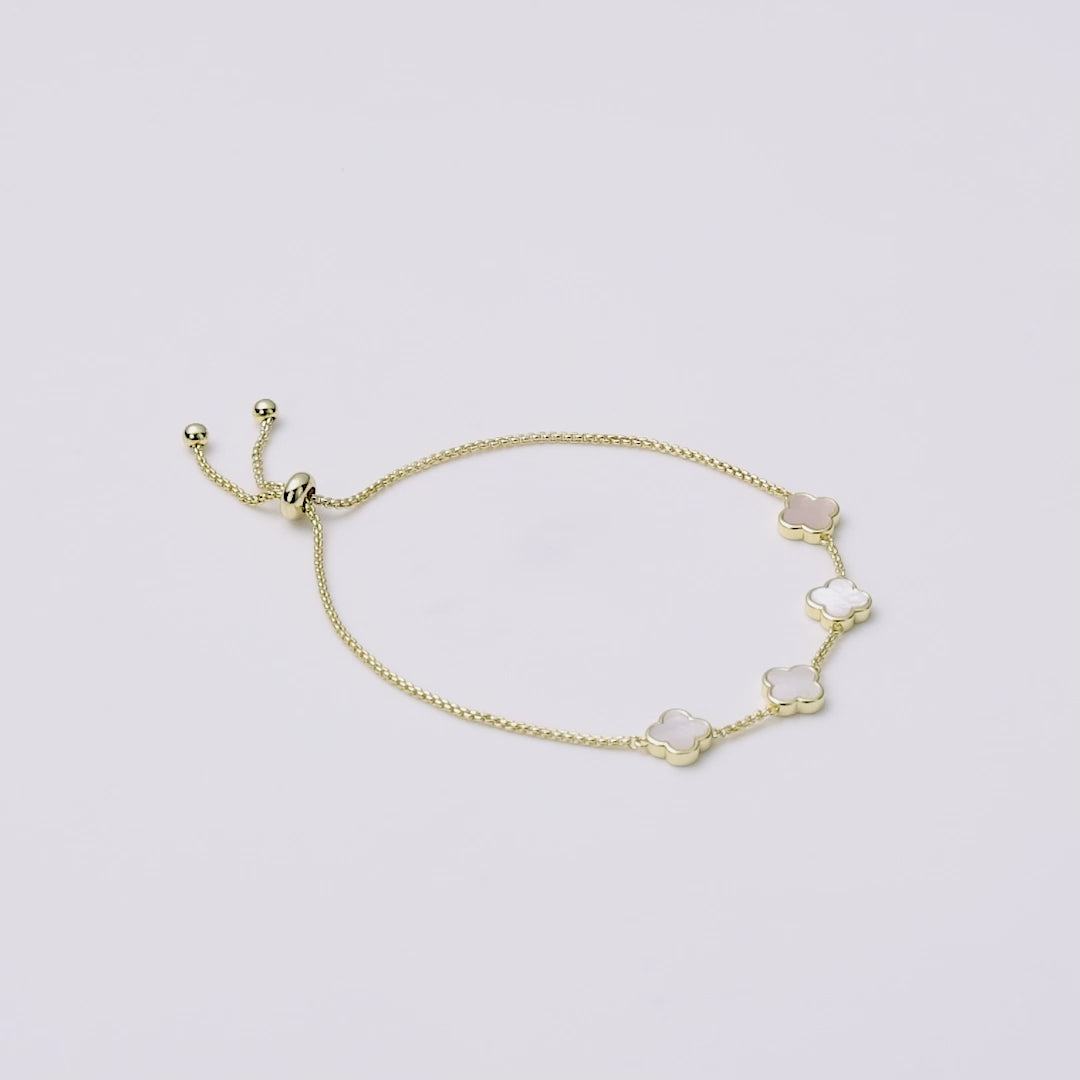 Gold Plated Mother Of Pearl Multi Clover Friendship Bracelet