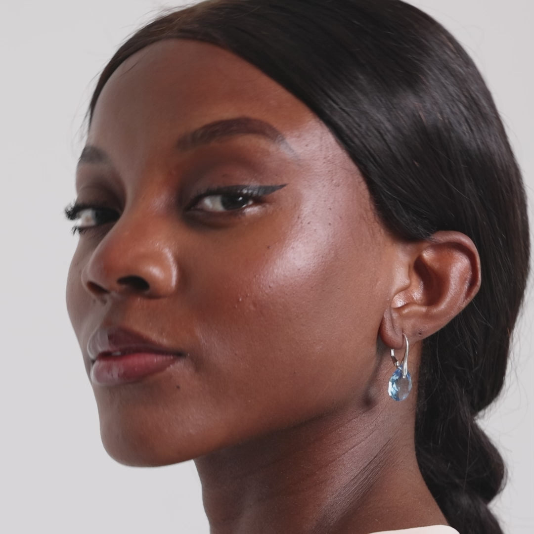 Sterling Silver Aquamarine Drop Earrings Created with Zircondia® Crystals Video