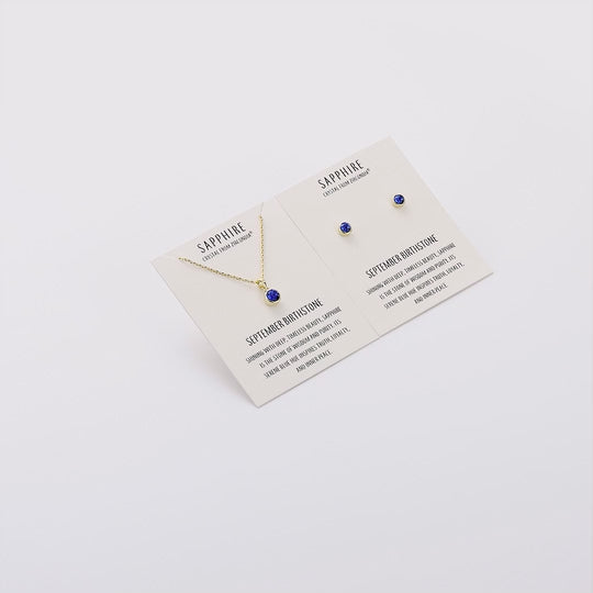 Gold Plated September (Sapphire) Birthstone Necklace & Earrings Set Created with Zircondia® Crystals