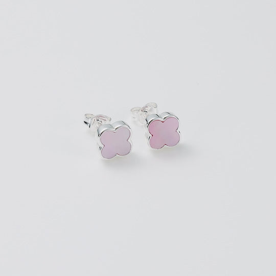 Pink Mother of Pearl Gemstone Clover Earrings
