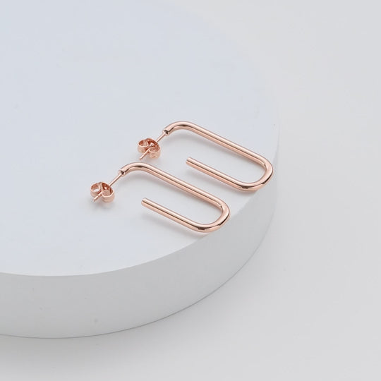 Rose Gold Plated Rectangle Hoop Earrings Video