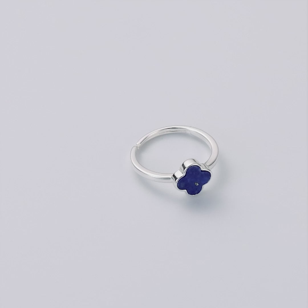 Lapis Gemstone Adjustable Clover Ring