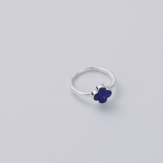 Lapis Gemstone Adjustable Clover Ring