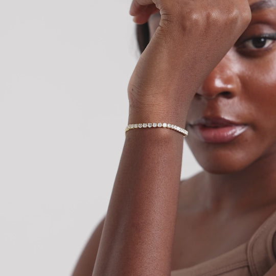 Gold Plated Solitaire Friendship Bracelet Created with Zircondia® Crystals Video