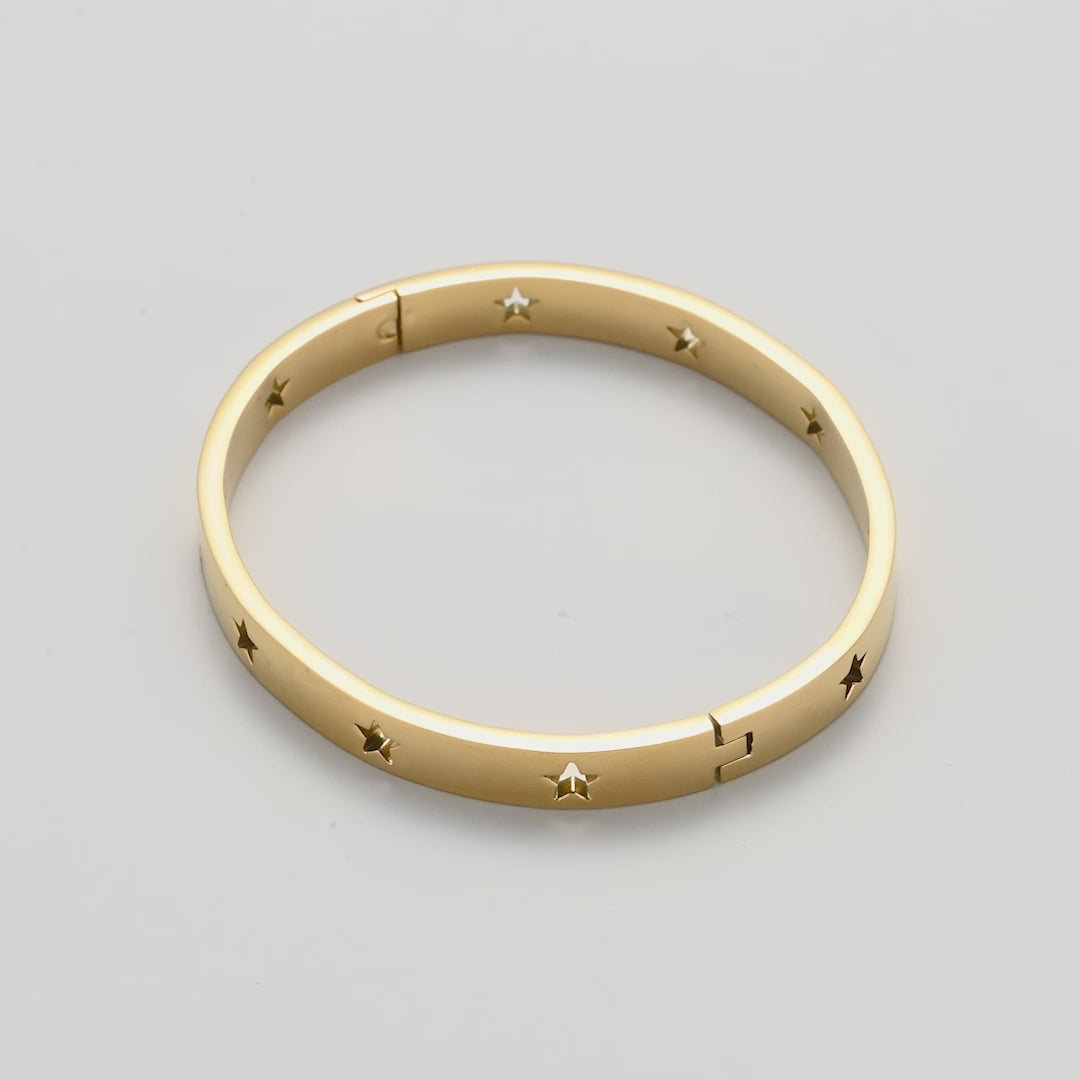 Gold Plated Stainless Steel Star Bangle Video