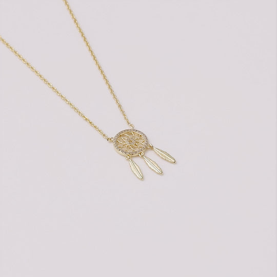 Gold Plated Dream Catcher Necklace Created with Zircondia® Crystals