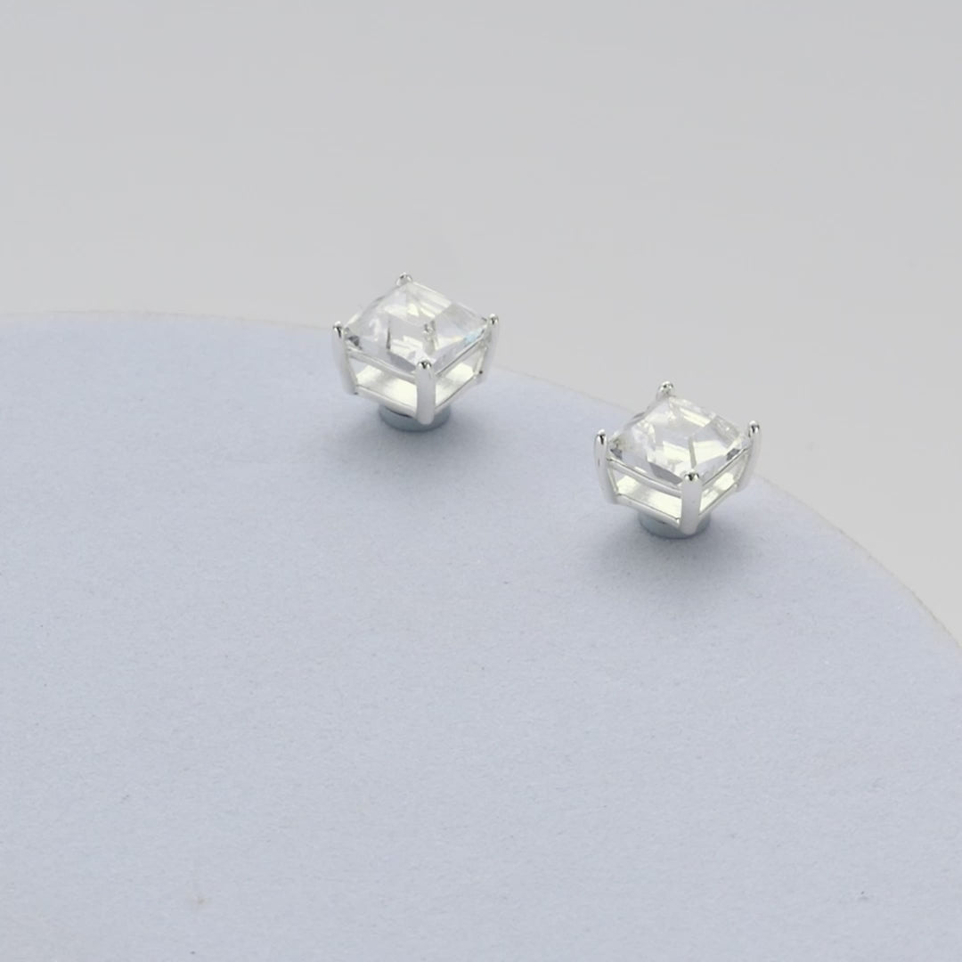 Men's Silver Plated Square Magnetic Clip On Stud Earrings Created with Zircondia® Crystals Video