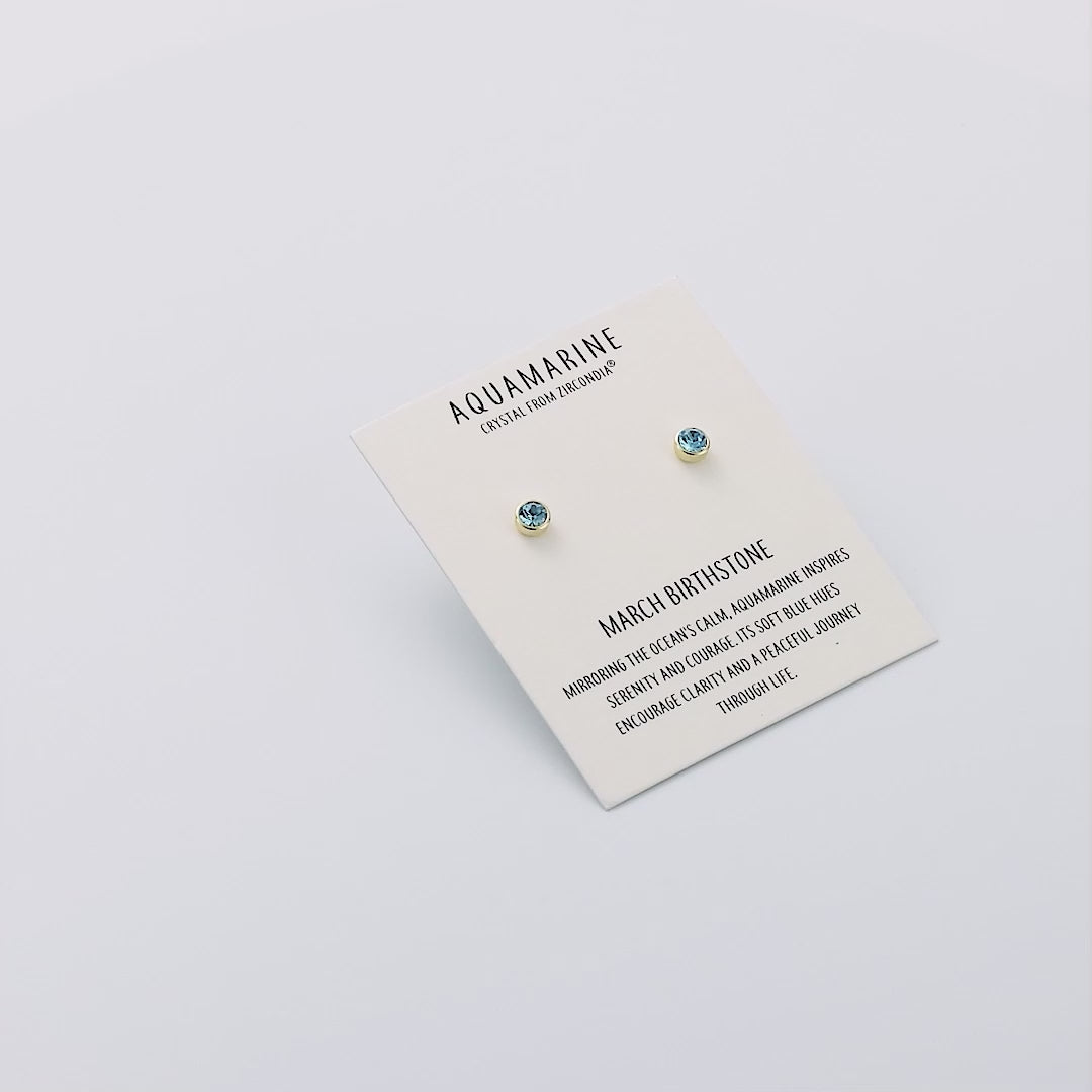 Gold Plated March (Aquamarine) Birthstone Earrings Created with Zircondia® Crystals