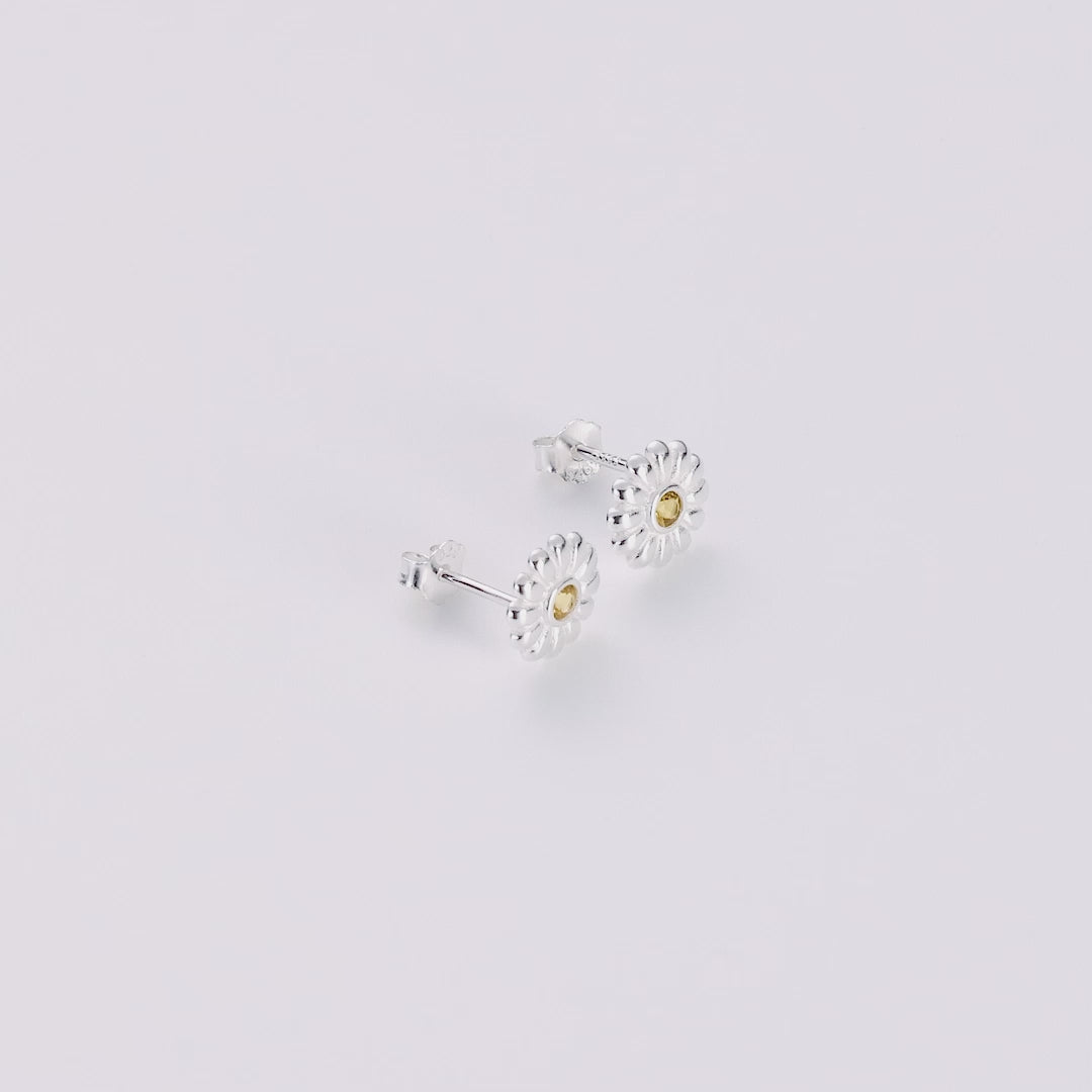 Sterling Silver Daisy Earrings Created with Zircondia® Crystals