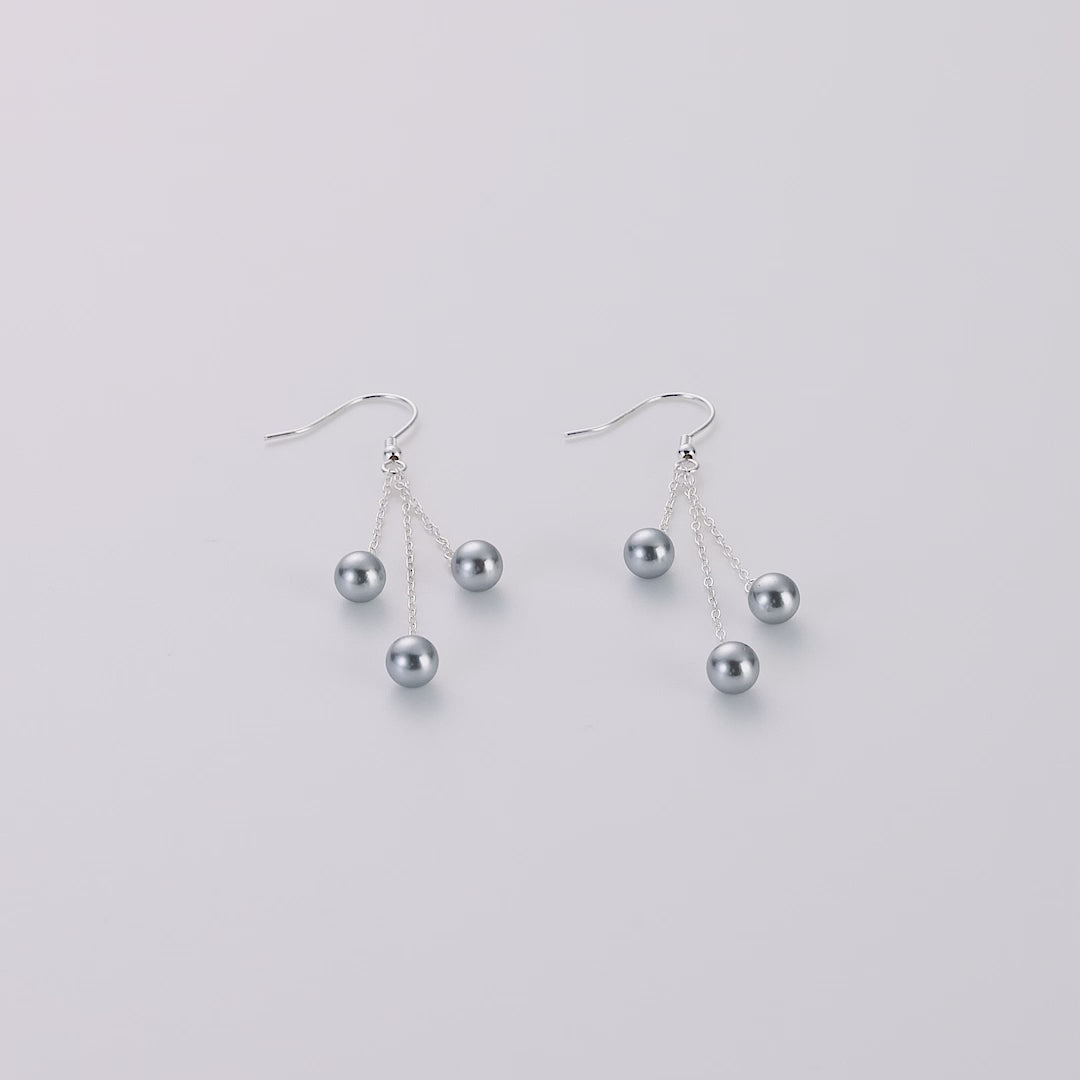 Sterling Silver Triple Grey Pearl Drop Earrings