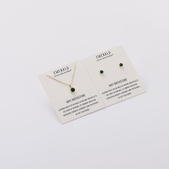 Gold Plated May (Emerald) Birthstone Necklace & Earrings Set Created with Zircondia® Crystals