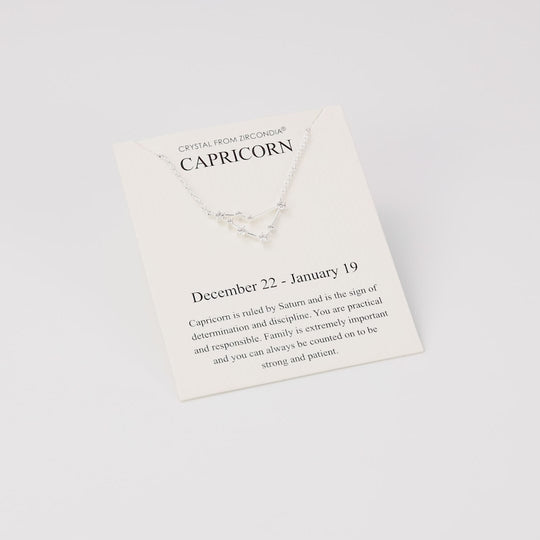 Capricorn Star Sign Zodiac Constellation Necklace and Quote Card with Zircondia® Crystals