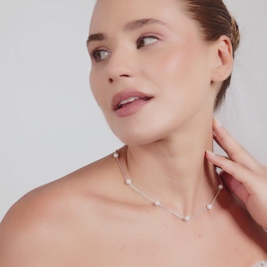Silver Plated Pearl Chain Bridal Necklace