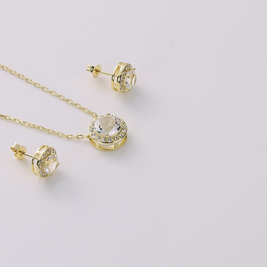 Gold Plated Halo Set Created with Zircondia® Crystals