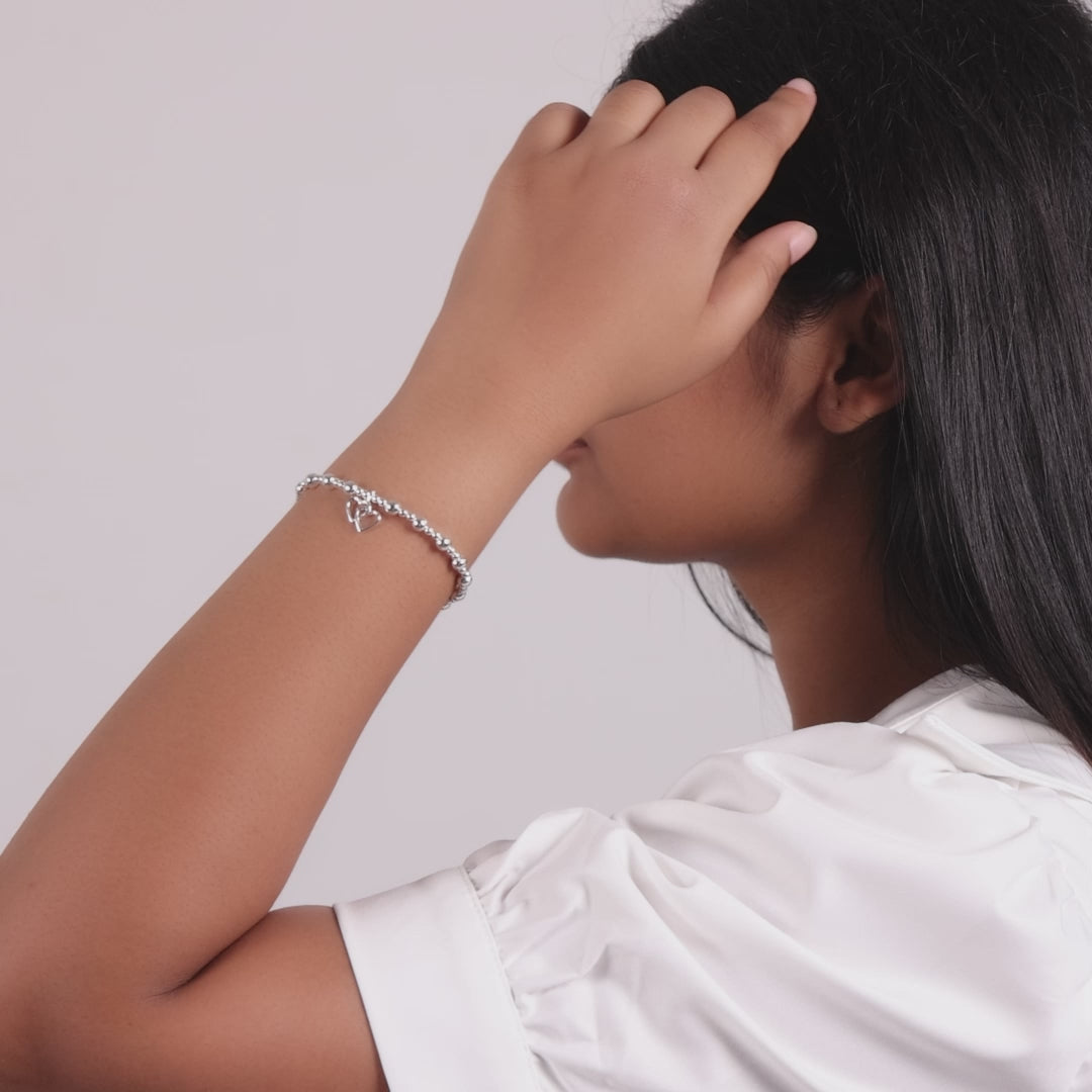 Heart Link Beaded Stretch Bracelet