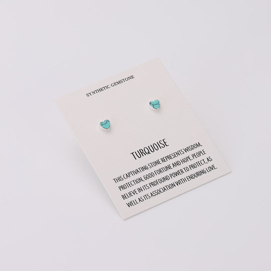 Synthetic Turquoise Heart Stud Earrings with Quote Card