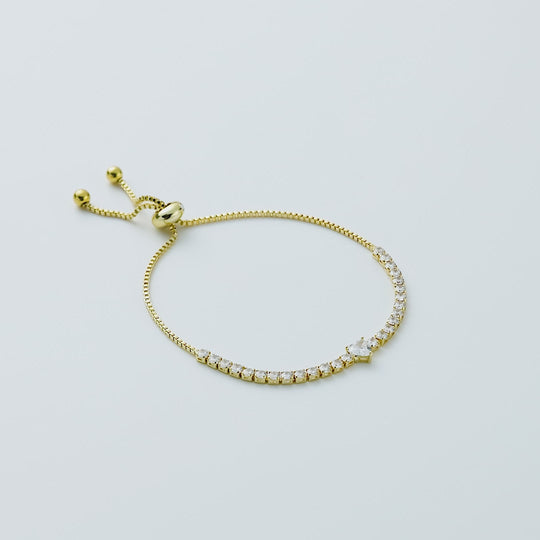 Gold Plated Heart Solitaire Bridal Bracelet Created with Zircondia® Crystals