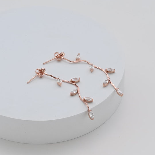 Rose Gold Plated Leaf Dangle Earrings Created with Zircondia® Crystals Video