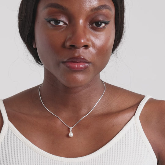Silver Plated Pearl Drop Necklace Created with Zircondia® Crystals Video