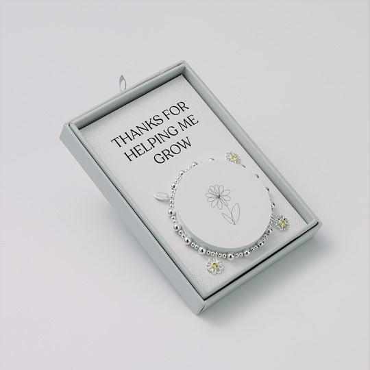 Thanks for Helping Me Grow Daisy Crystal Beaded Stretch Bracelet with Gift Box