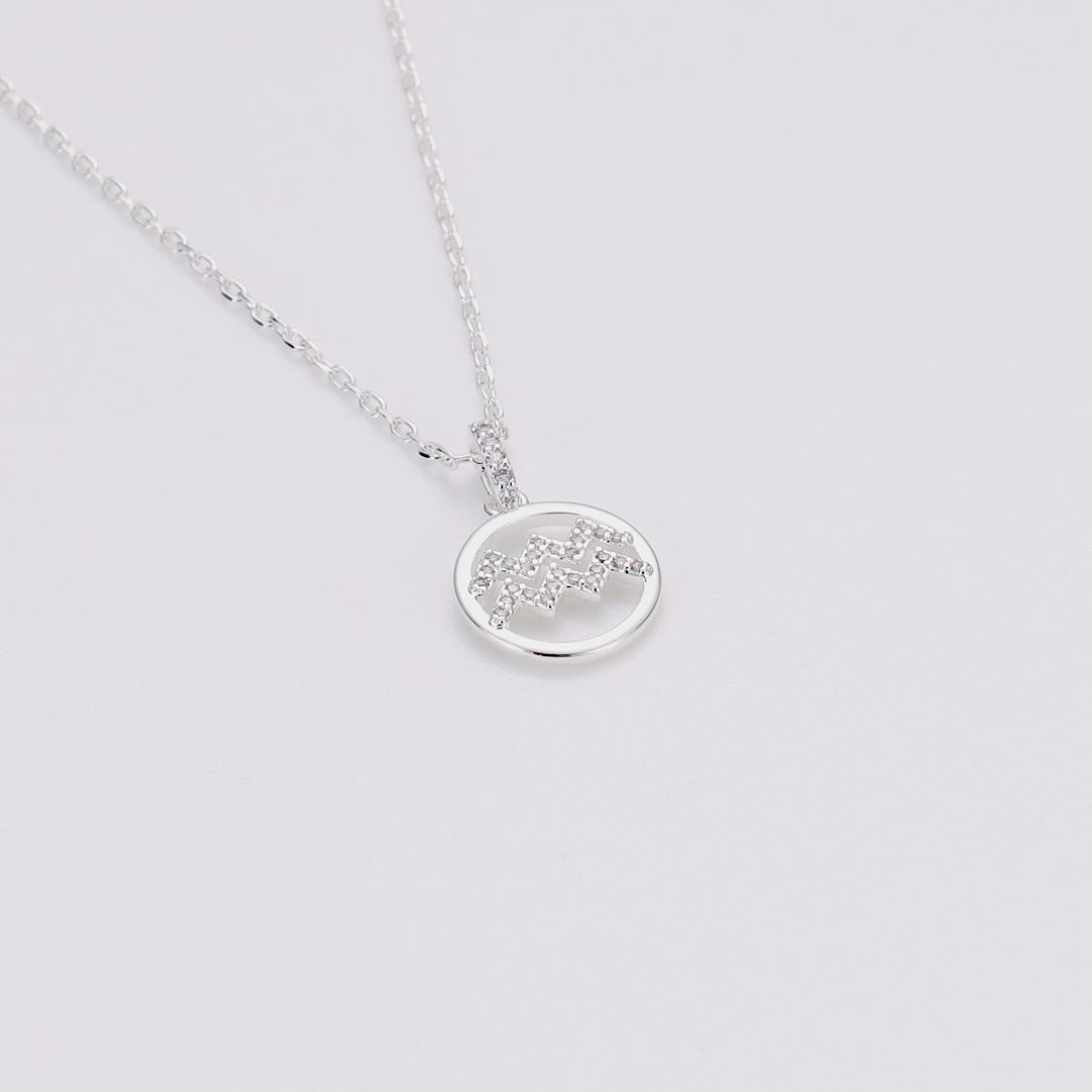 Aquarius Star Sign Zodiac Necklace with Zircondia® Crystals