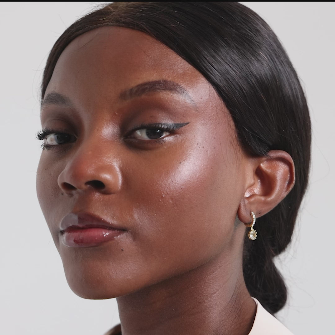 Gold Plated Solitaire Drop Hoop Earrings Created with Zircondia® Crystals Video