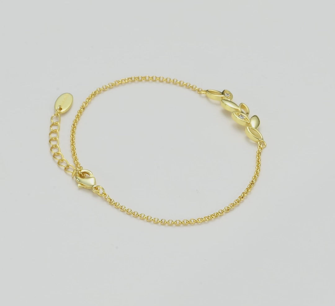 Gold Plated Leaf Chain Bracelet Created with Zircondia® Crystals Video