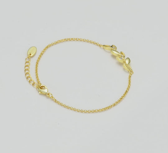 Gold Plated Leaf Chain Bracelet Created with Zircondia® Crystals Video