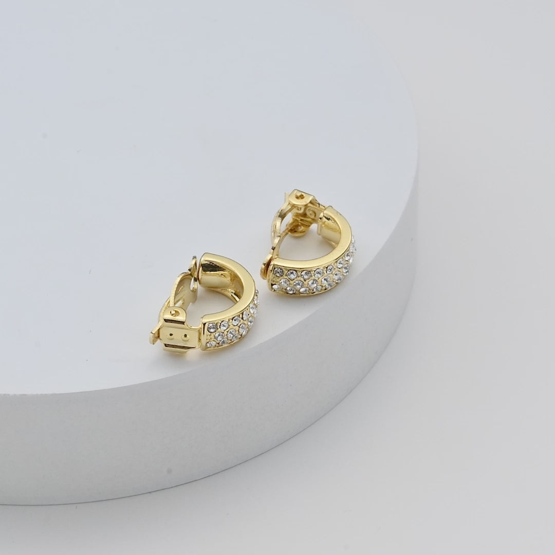 Gold Plated Pave Clip On Earrings Created with Zircondia® Crystals Video