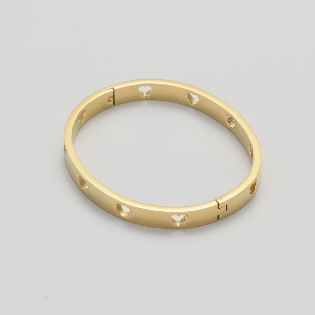 Gold Plated Stainless Steel Heart Bangle Video