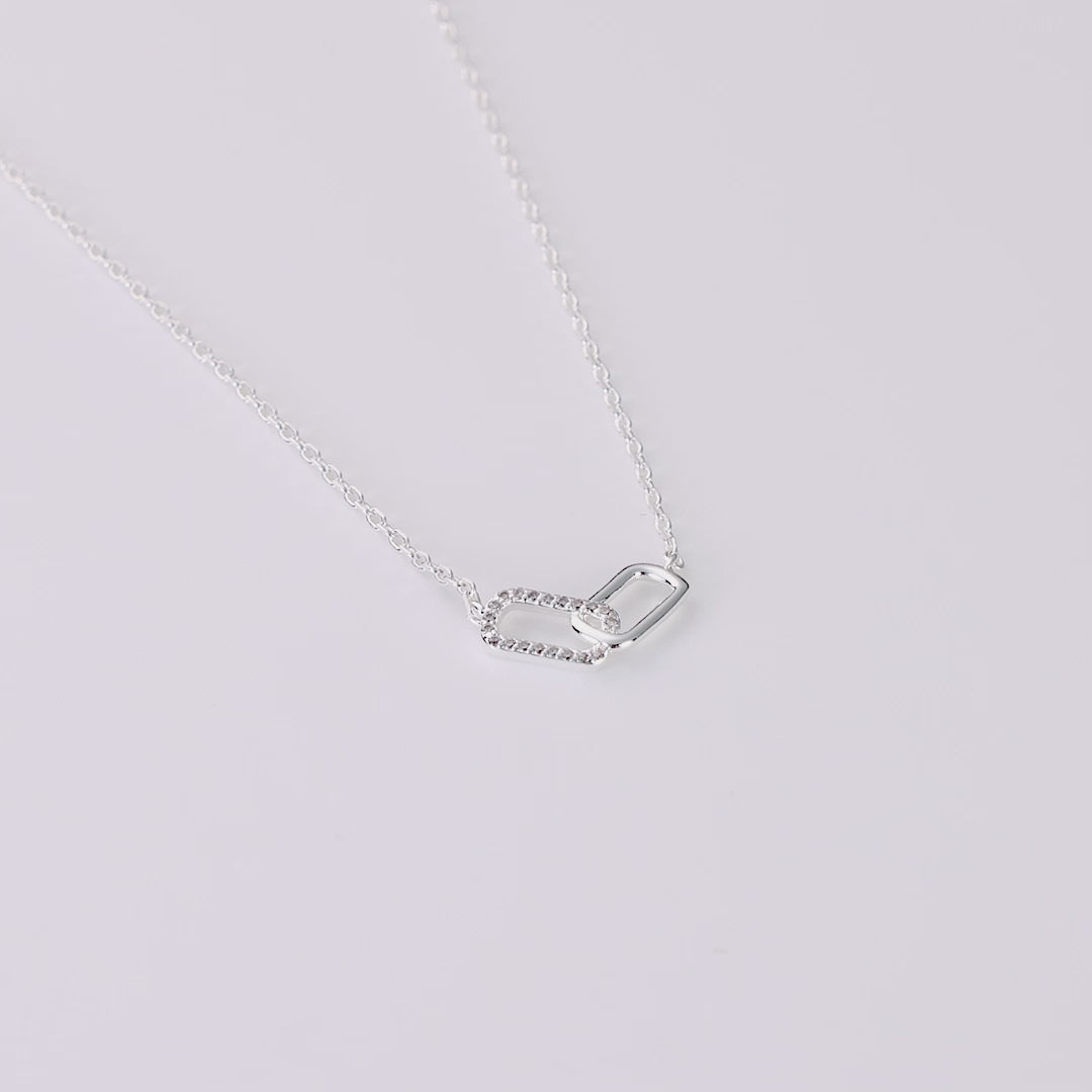 Silver Plated Paperclip Link Necklace Created with Zircondia® Crystals