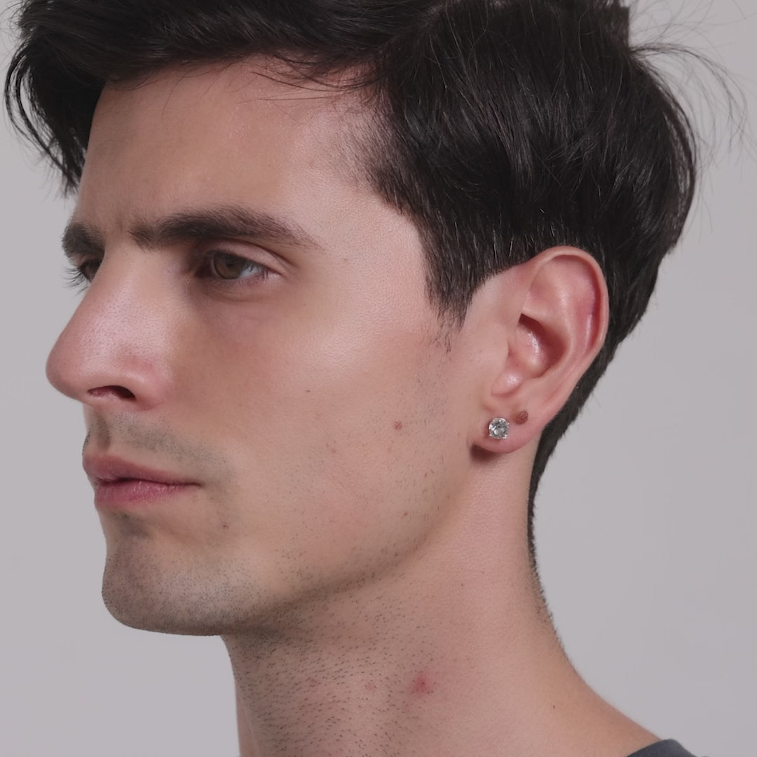 Men's Silver Plated Round Magnetic Clip On Stud Earrings Created with Zircondia® Crystals Video