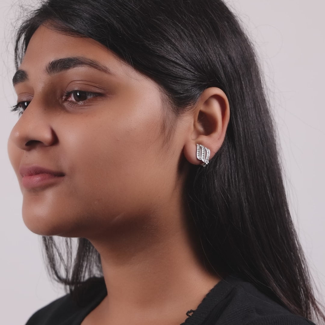Silver Plated Triple Row Clip On Earrings Created with Zircondia® Crystals