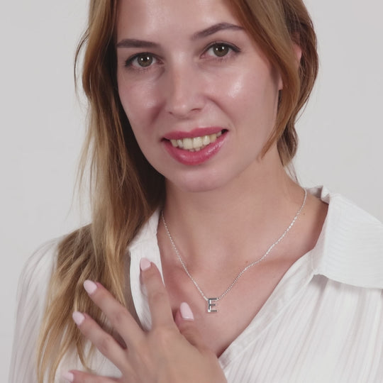 Initial Necklace Letter E Created with Zircondia® Crystals