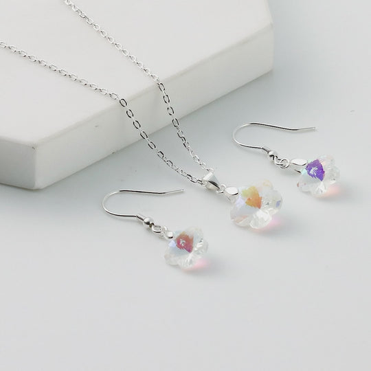 Sterling Silver Aurora Borealis Flower Set Created with Zircondia® Crystals Video